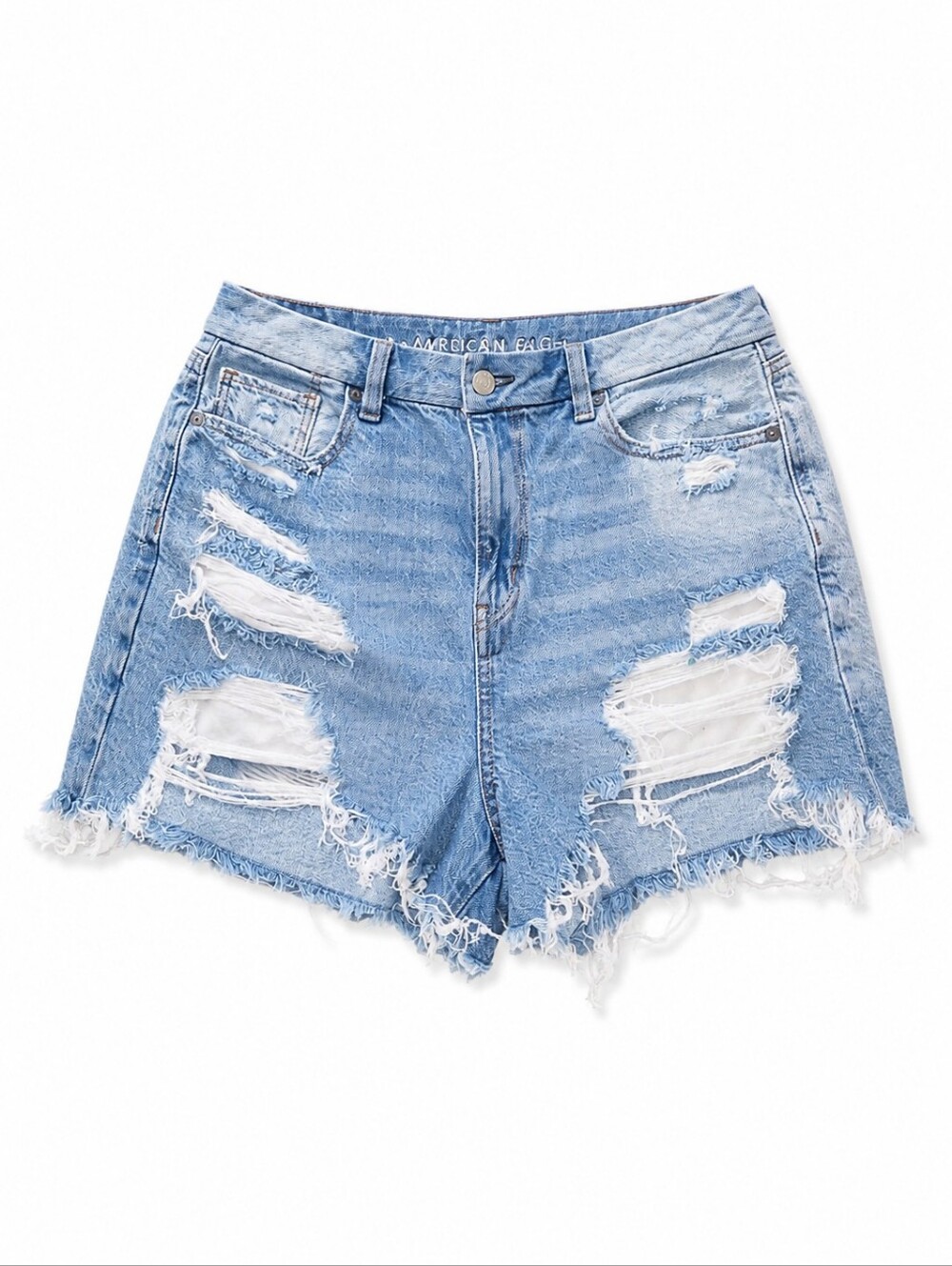 ​American Eagle Curvy Mom Shorts Light Wash Distressed High Rise Jean Denim